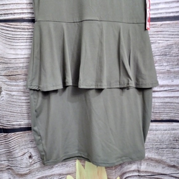 Olive Green Sleeveless Bodycon Dress Ruffl… - Picture 3 of 10